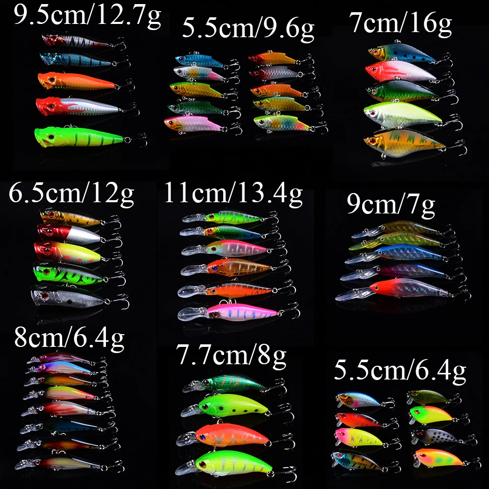 

56pcs Fishing Lure set Mixed 9 Model Minnow Lure isca Artificial Professional Crankbait pesca Wobblers bass carp Fishing Tackle