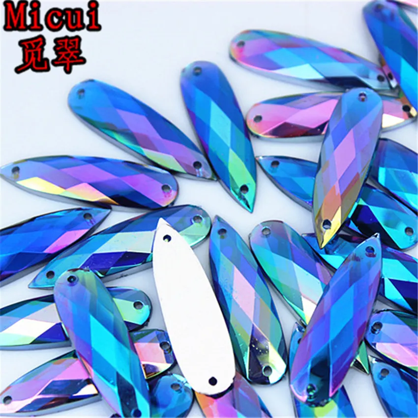 Micui 200pcs 8*28mm AB Crystal Drop Acrylic Rhinestone Applique Sewing Stones Flatback Strass for DIY Wedding Dress ZZ436