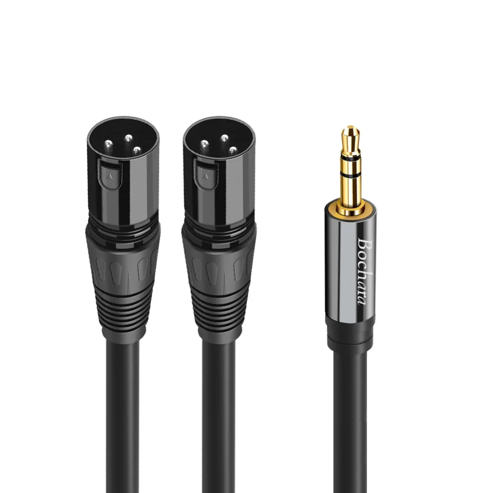 Bochara 3.5mm Stereo Jack to Dual XLR Male OFC Aux Audio Cable Foil+Braided Shielded For Speakers Mixer 1.5m 3m 5m