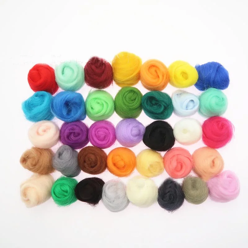 36 Color/set Merino Wool Fibre Roving For Needle Felting Hand Spinning DIY Fun Doll Needlework Raw Wool Felt poke 3g/bag