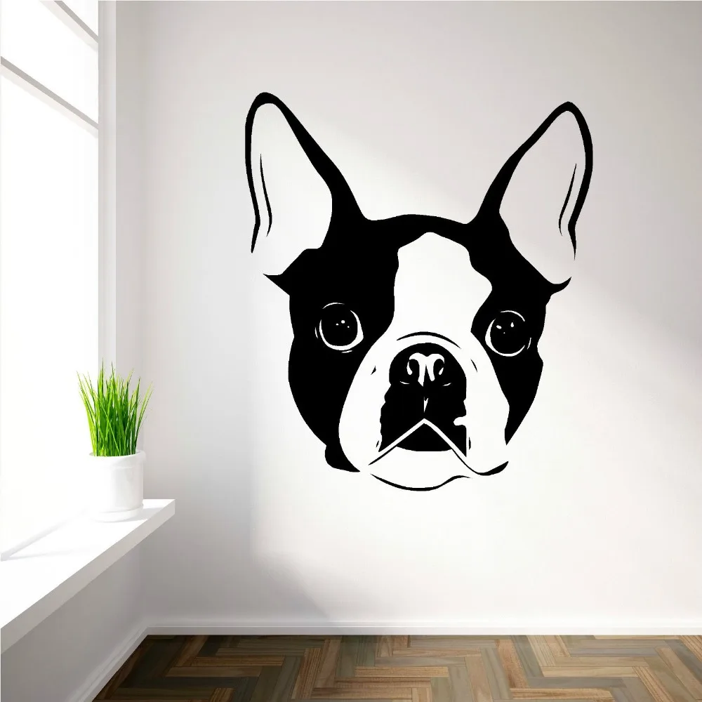 Cute Animal Wall Stickers For Bedroom BOSTON TERRIER DOG FACE vinyl wall art decal sticker adesivo de parede Home Decor D531