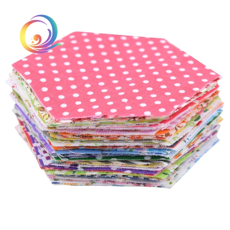 100pcs/ lot Mix Colored Random Printed Hexagon Shape/Low Density&Thin cotton fabric Patchwork DIY for Quilting&Sewing Material