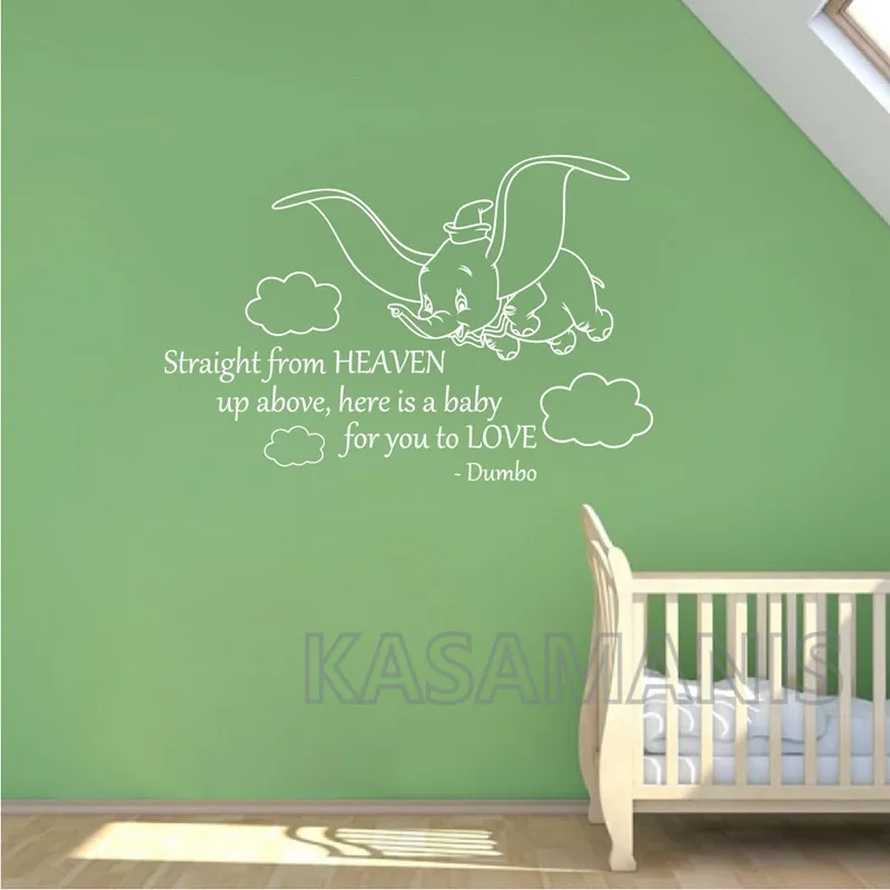 Straight From Heaven Lettering Dumbo Quote Wall Art Decal Cute Elephant Vinyl Art Sticker Baby Room Nursery Mural Wall Art Decor image 2