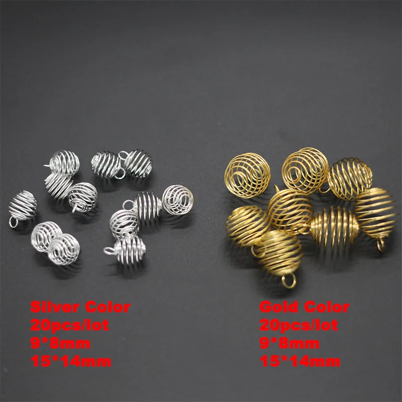 Yidensy 20pcs Small Shiny Gold Silver Color Wire Wrap Cage Pendants Beads for DIY Crystals Stones Jewelry Making Craft Supply
