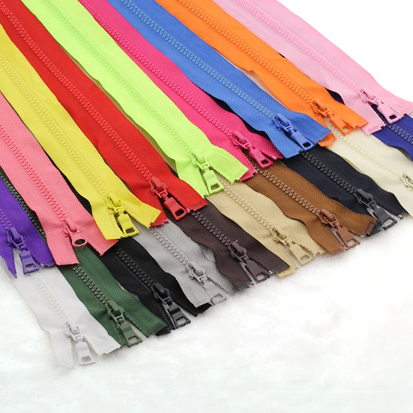 5# 2pcs 40/55/60/70/80/90cm open-end auto lock  colorful plastic resin zipper for clothes garment