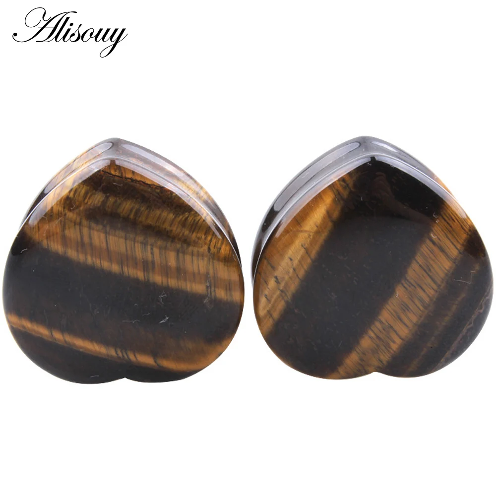 Alisouy 1 Pair Beautiful Pink Heart Stone Ear Plug Fashion Expander Extension Tunnels Piercing Piercing Body Jewelry 6mm-25mm