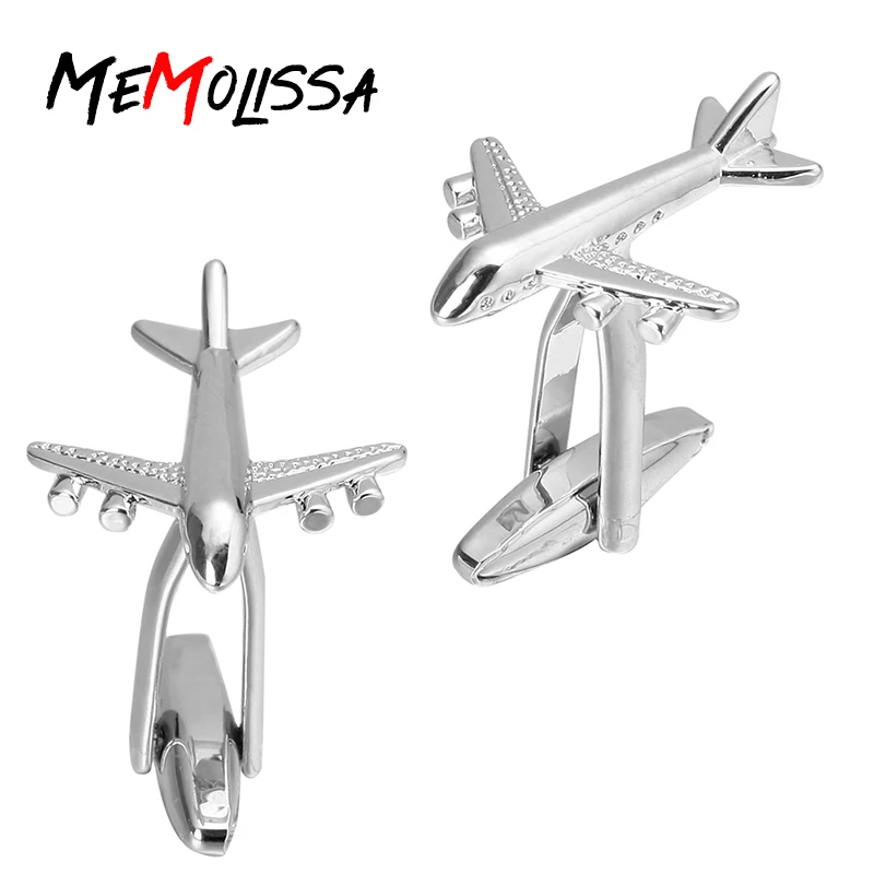 MeMolissa Hot Sale Silver Color Aircraft Design Men's Cuff Links Shirts Fasten Accessories Men Jewelry Airplane Shape Cufflinks