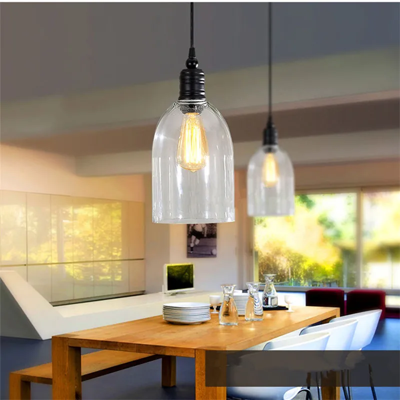 Clear Glass Modern Pendant Lights Industrial Lighting Fixtures Kitchen Island Pendant Light Antique Mini Pendant Ceiling Lamp