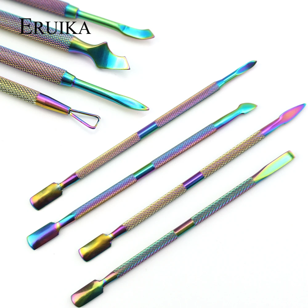 ERUIKA 8 Types Manicure Cutter Rainbow Dual-ended Nail Cuticle Pusher Dead Skin Remover Stainless Steel Nail Art Care Tools