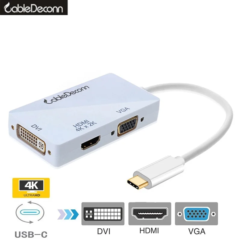 Thunderbolt 3 hub usb 3.1 type-c na 4k hdmi vga dvi adapter konwerter 3w1 Multiport Adapter kabel dla apple nowy Macbook Pro