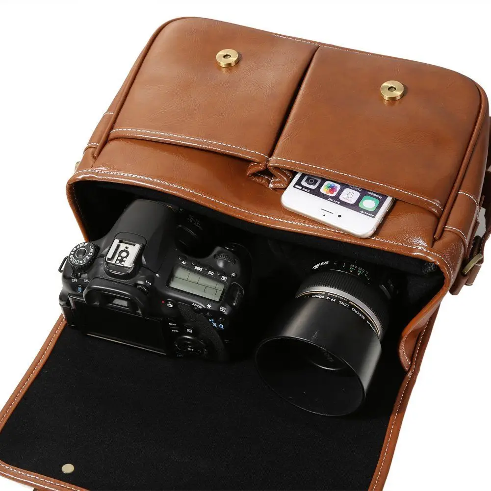 Caffè Retrò Cuoio Dell\'unità di elaborazione Impermeabile DSLR SLR Camera Case Borsa A Tracolla Per Nikon Canon Sony