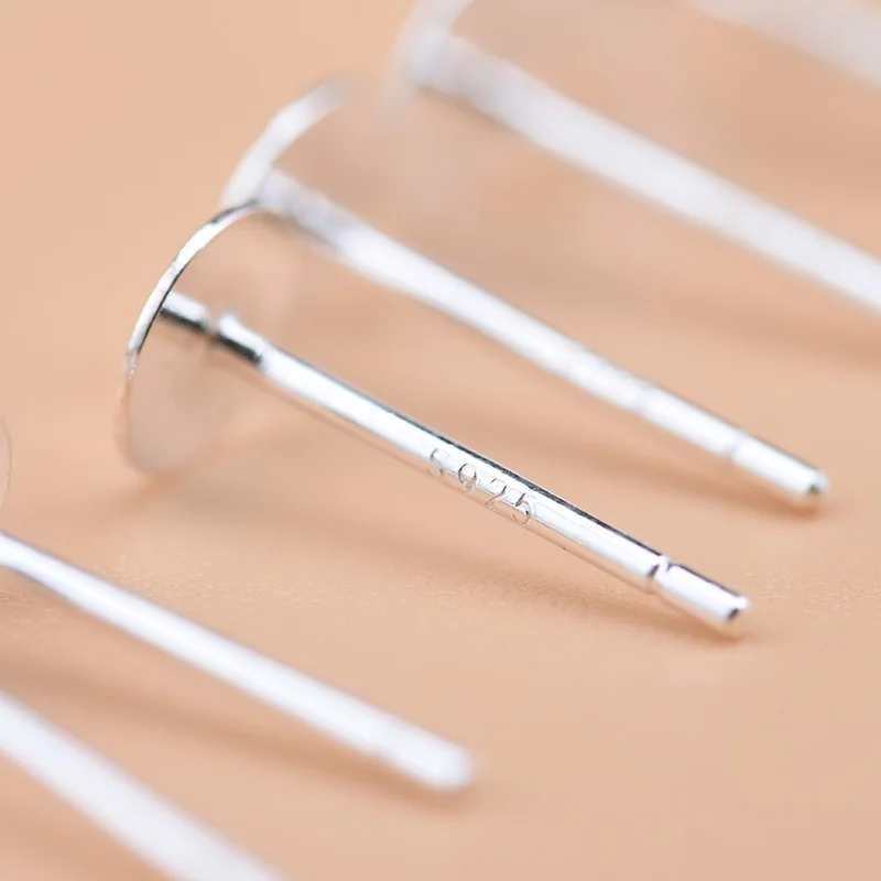 10pcs Real Solid 925 Sterling Silver Earring Stud Needle Post Flat Base Pins 3~8mm Silver Settings DIY Jewelry Making Findings