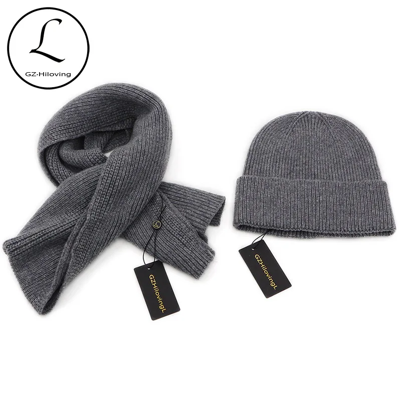 Gzhilovingl 2017 2 Pcs Mens Del Cappello E Sciarpa Set di Inverno a Strisce Nero Navy Lavorato a Maglia di Lana Kinder Skullies Berretti Cappelli E set di Sciarpa