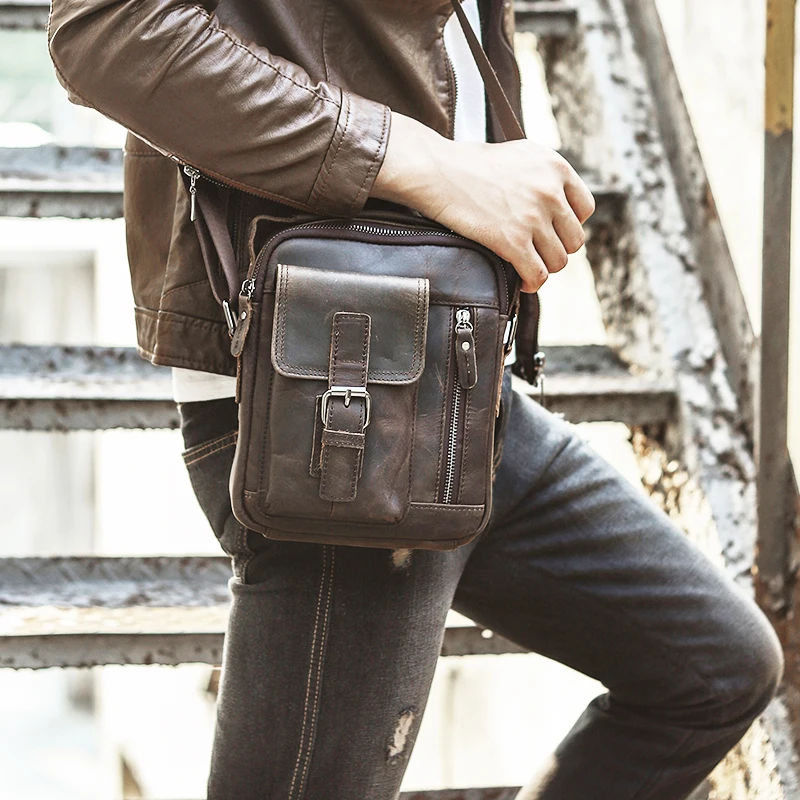 Quality Original Leather Male Casual Shoulder Messenger bag Cowhide Fashion Cross-body Bag 8