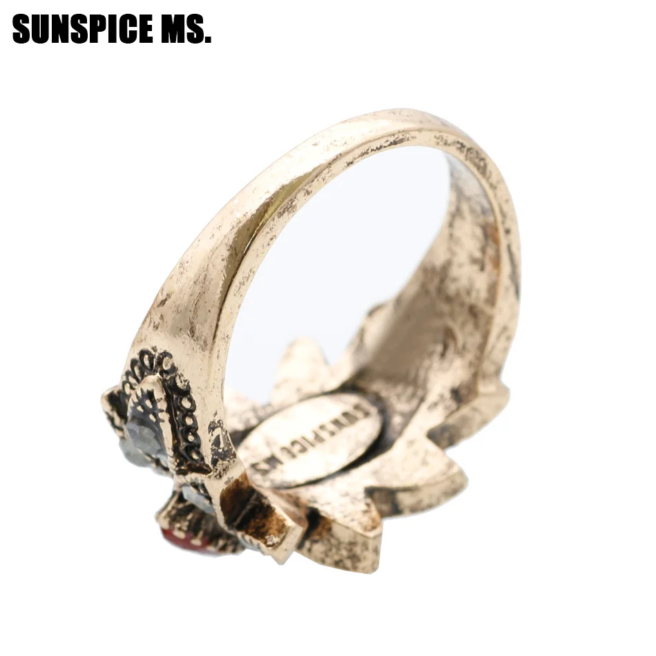 SUNSPICE MS. New Style Vintage Turkish Women Narrow Line Rings Antique Gold Color Resin Star Finger Rings Ethnic Indian Jewelry