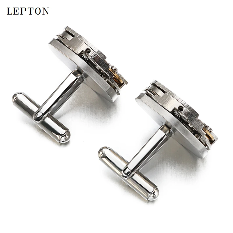 Lepton Watch Movement Cufflinks of immovable Hot Sale Stainless Steel Steampunk Gear Watch Mechanism Cuff links for Mens gemelos