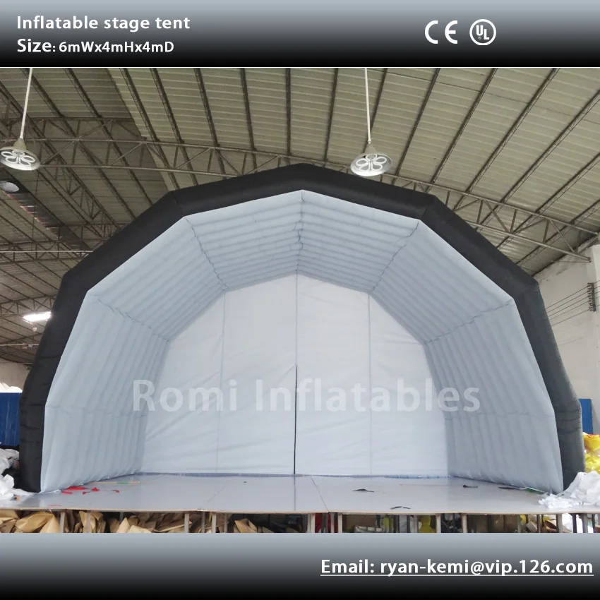 Free Shipping 6x4m Inflatable Stage Tent Black Exhibition Cover Display Marquee For Outdoor Music Concert Events