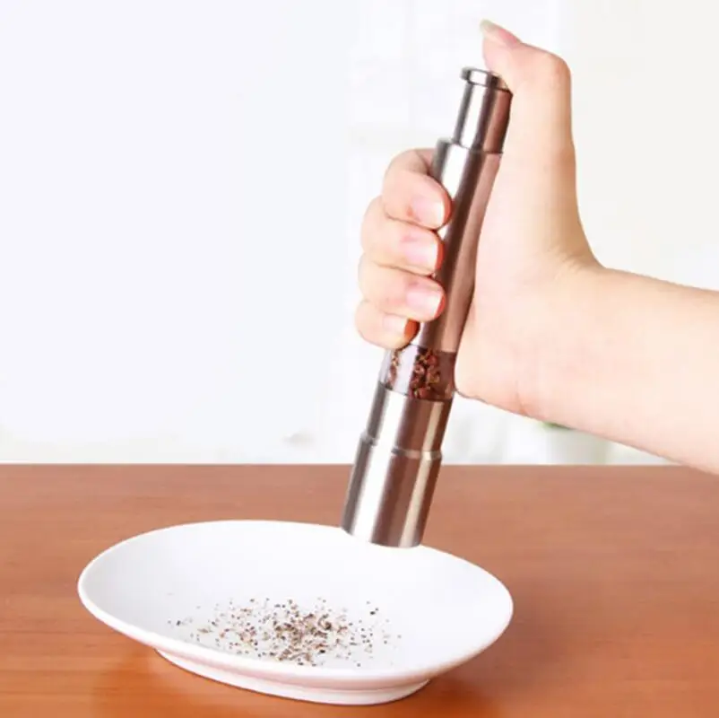 Stainless Steel Thumb Push Salt Pepper Grinder Spice Sauce Mill Grind Stick Tool LX7228