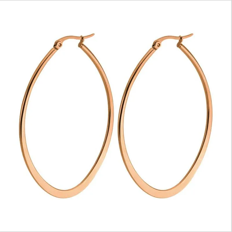 HE07 Titanium Hyperbole Big Hoop Earrings Shape Oval 60mm 316l Stainless Steel Earring IP Plating No Fade Allergy Free