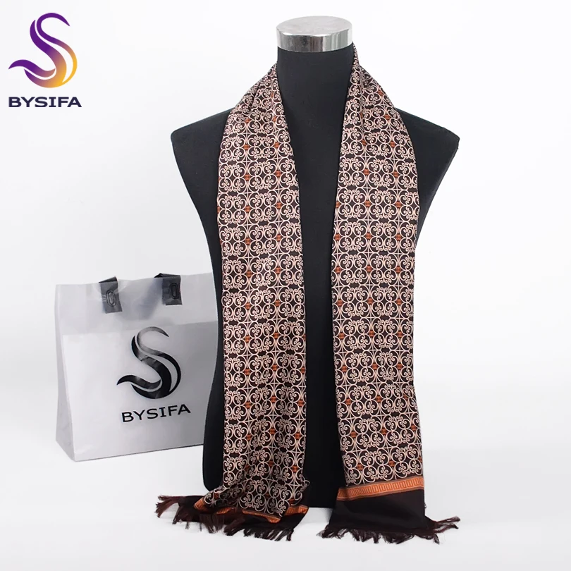 [BYSIFA] Winter Coffee Gold Men Scarves Fashion Accessories Male Warm Long Scarf Brand Business Leisure Tassel Scarves 160*26cm