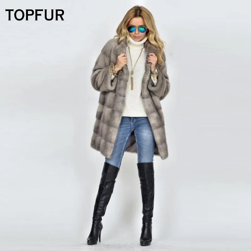 TOPFUR Genuine Leather Jacket Women Winter Coat Women Gray Jacket With Fur Collar Real Mink Fur Coat Women Real Fur Coat Outwear