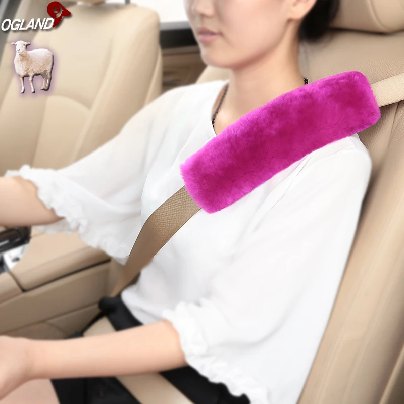 Real Sheepskin Wool Car Seat Safety Belt Pad Cover For Car Accessory Neck Shoulder Strap Cushion Pillow Automobile AU Merino Fur