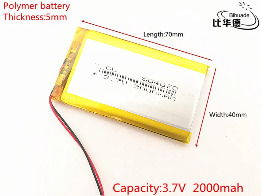 Liter energy battery 1pcs/lot Polymer 2000mah 3.7V 504070 smart home Li-ion battery for dvr GPS mp3 mp4