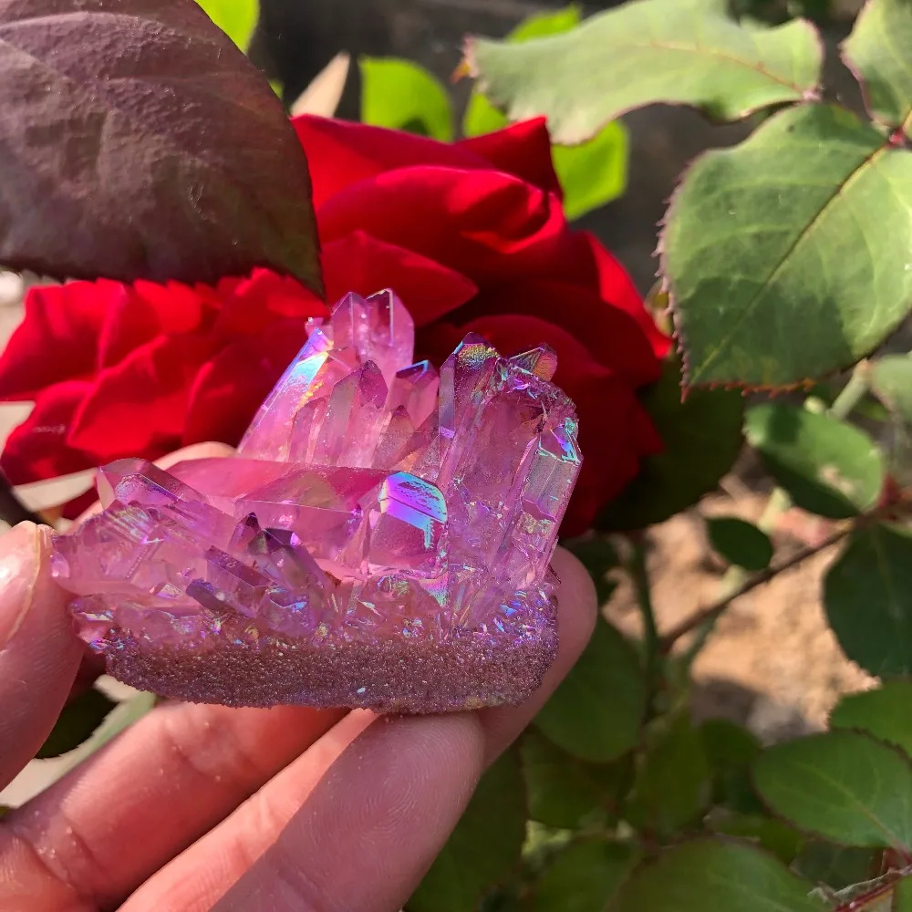 Rare beautiful rose flame halo quartz crystal cluster specimen healed