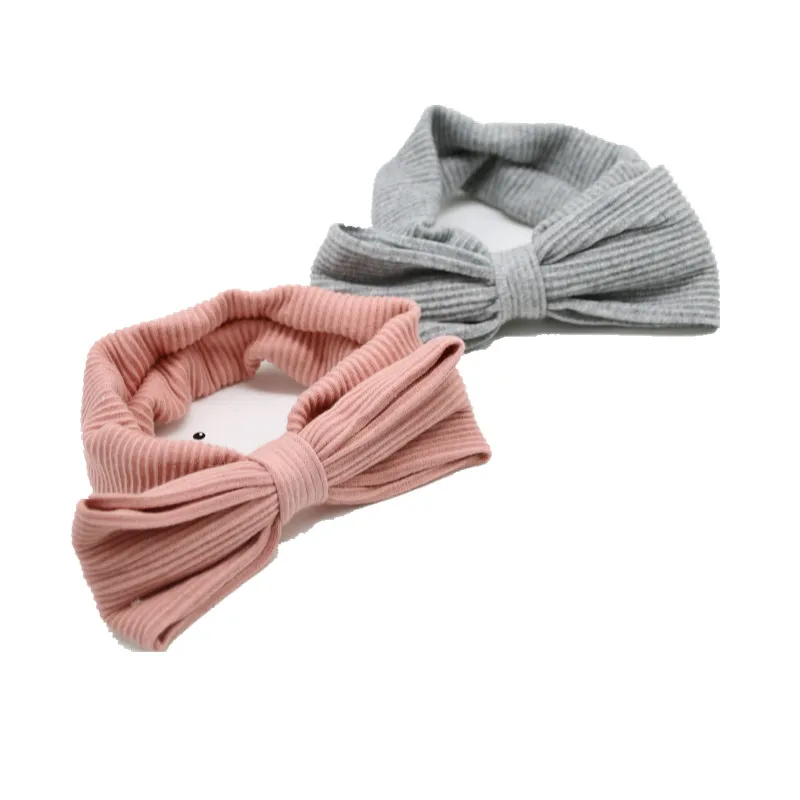 

New ribbed cotton fabric knot bow elastic headband children headband fashion kids headband for 12m-4years