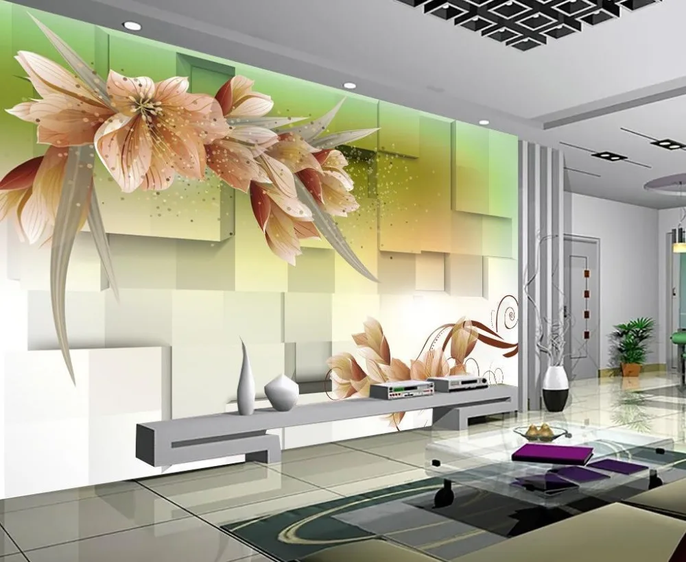 

3d wallpaper TV background wallpaper the living room sofa backdrop mural Fashion flower lily 3d mural designs