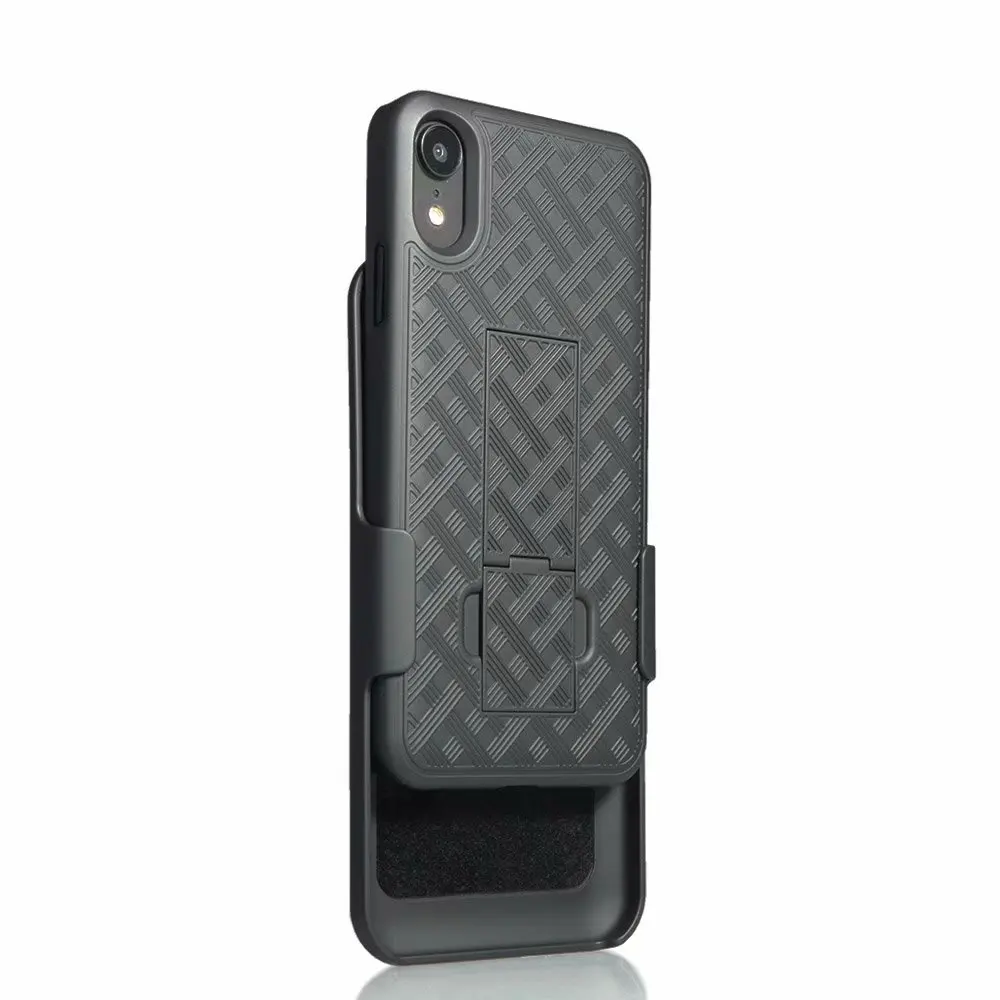 Woven 2 in 1 Hybrid Hard Shell Holster Combo Case With Kickstand & Belt Clip For iPhone XR 6.1\