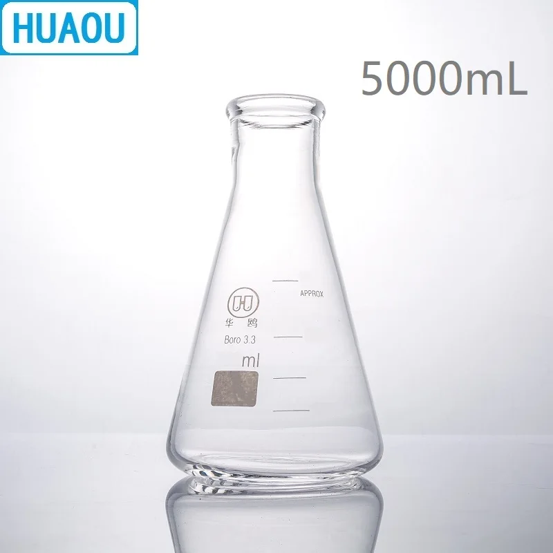 HUAOU 5000mL Erlenmeyer Flask 5L Borosilicate 3.3 Glass Narrow Neck Conical Triangle Flask Laboratory Chemistry Equipment