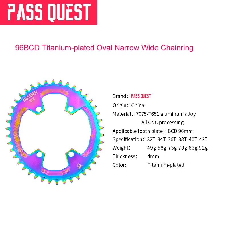 96mm BCD OVAL Durable Titanium-Plated ChainRing 32T 34T 36T 38T 40T 42T Suit for M6000 M7000 M8000 M9000 Bicycle Chainrings