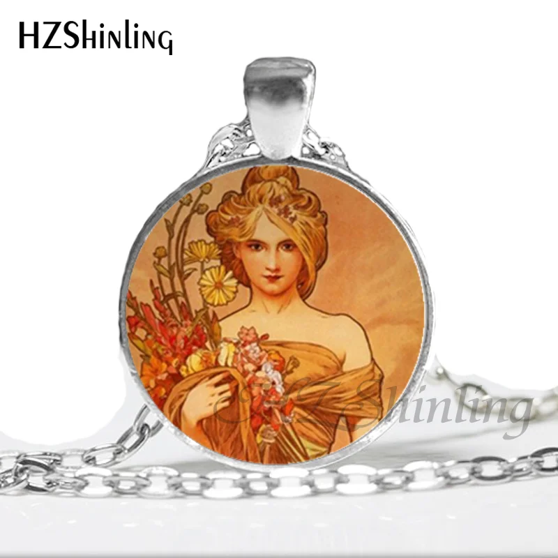 NS-00389 New Fashion Alphonse Mucha Necklace Alphonse Mucha Jewelry Glass Art Picture Necklace HZ1