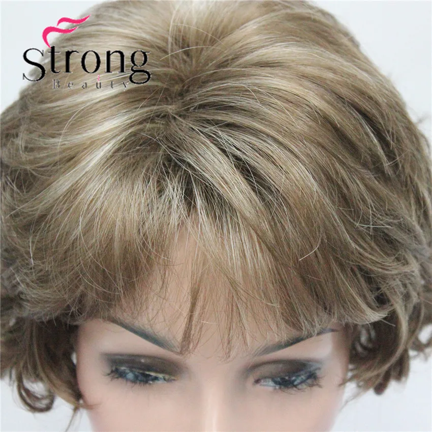 StrongBeauty Short Wig Soft Tousled Curls Brown Highlights Full Synthetic Wigs COLOUR CHOICES