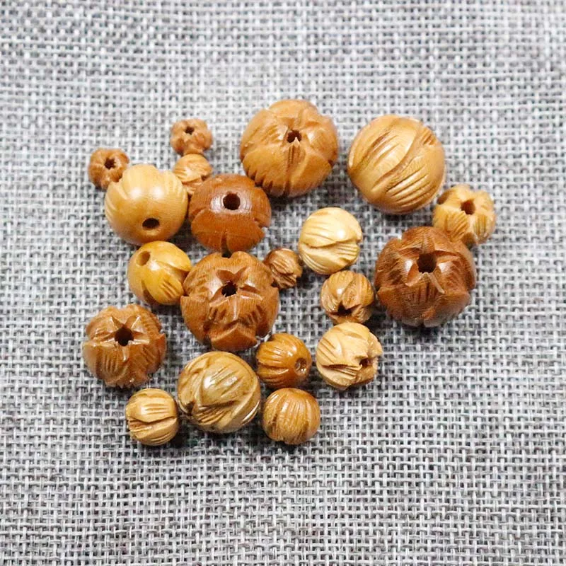10pcs/lot Natural Wooden Handcraft Lotus Shape Spacer Beads 8 10 12 15 18mm Carved Peach Wood Beads DIY Bracelets Jewelry Making