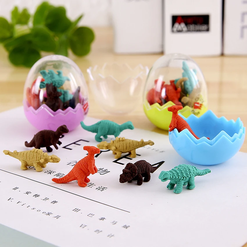 8pcs/lot Creative Kawaii Cute 3D Dinosaur Egg Shaped Pencil Eraser Stationery School Rubbers Office Supplies Student Rewarding