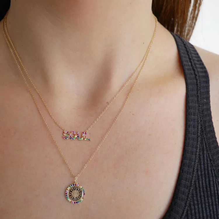 customize rainbow cz mix color cubic zirconia soul letter 925 sterling silver letter necklace