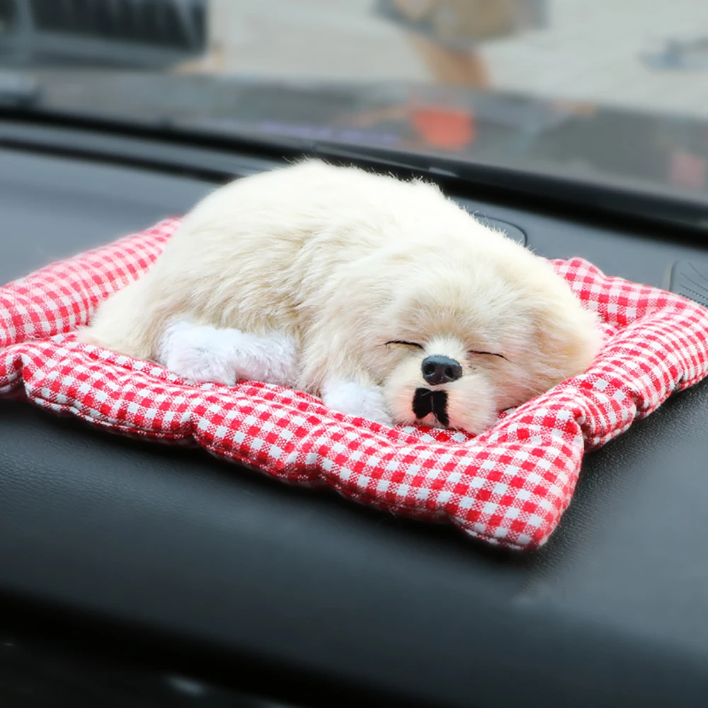 Car Ornament Plush Dogs Barking Sound Doll Electric Simulation Sleeping Puppy Toy Automotive Dashboard Decor Cute Gift