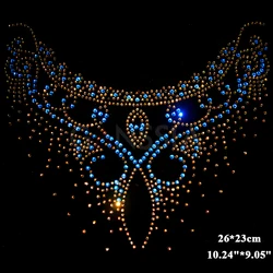 4pcs/lot (26X23cm) Stylish neckline Flat Back Hotfix Rhinestone Heat Transfer Iron on Motifs Rhinestone Applique (SS-1913)