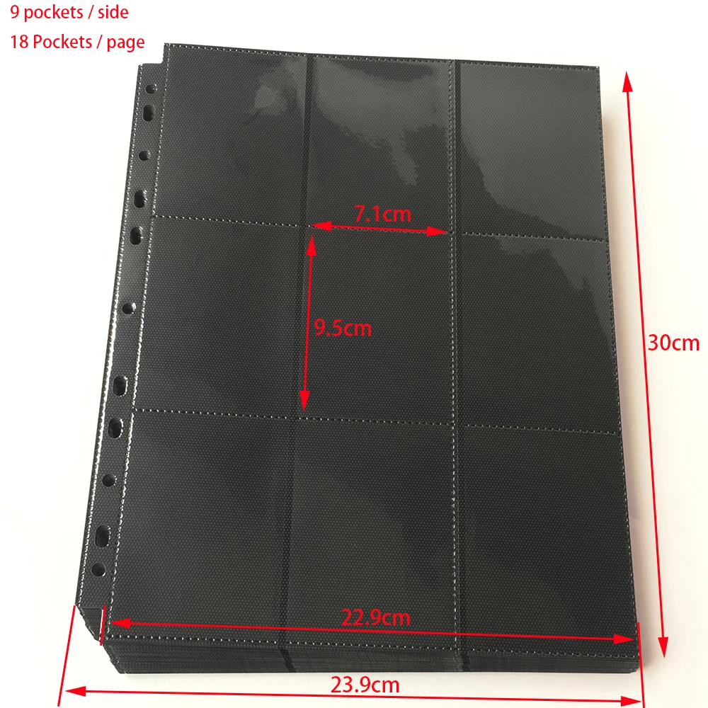 20 Pages, 360 Pockets, Side Loading Black Color Card Album Page/Binder Protector Mtg TCG Yu-Gi-Oh Card Binder Pages