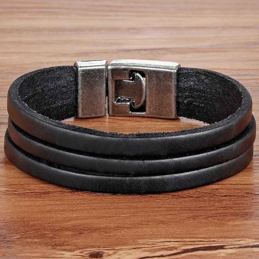 TYO Classic Style Toggle-Clasp Double Layer PU Leather Bracelet For Men Black/Brown/Orange Color Male Jewelry Accessories Gift