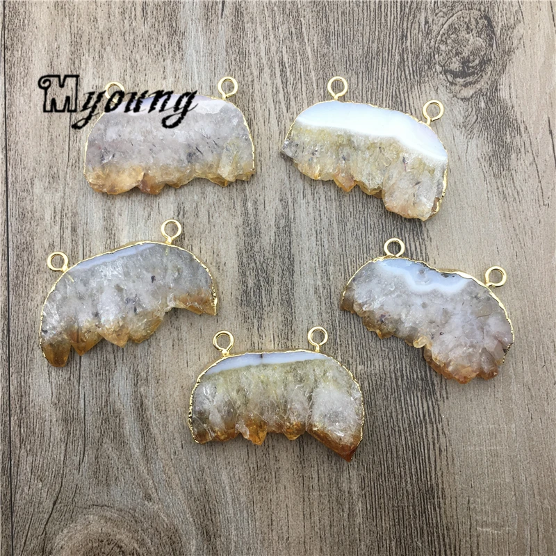 

Crescent Yellow Crystal Quartz Citrines Moon Slice Pendants For Necklace DIY Jewelry MY1685