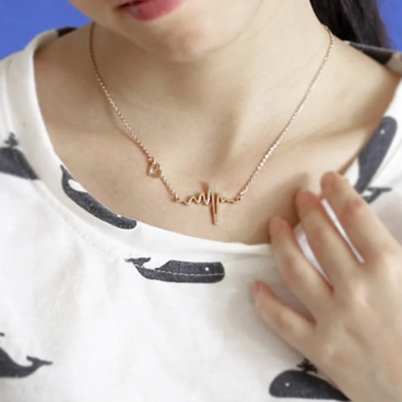 New Clavicle Pendant Nekclaces Choker Fashion Neck Jewelry for Women ECG Heart Necklace Heartbeat Collares Wholesale Lot