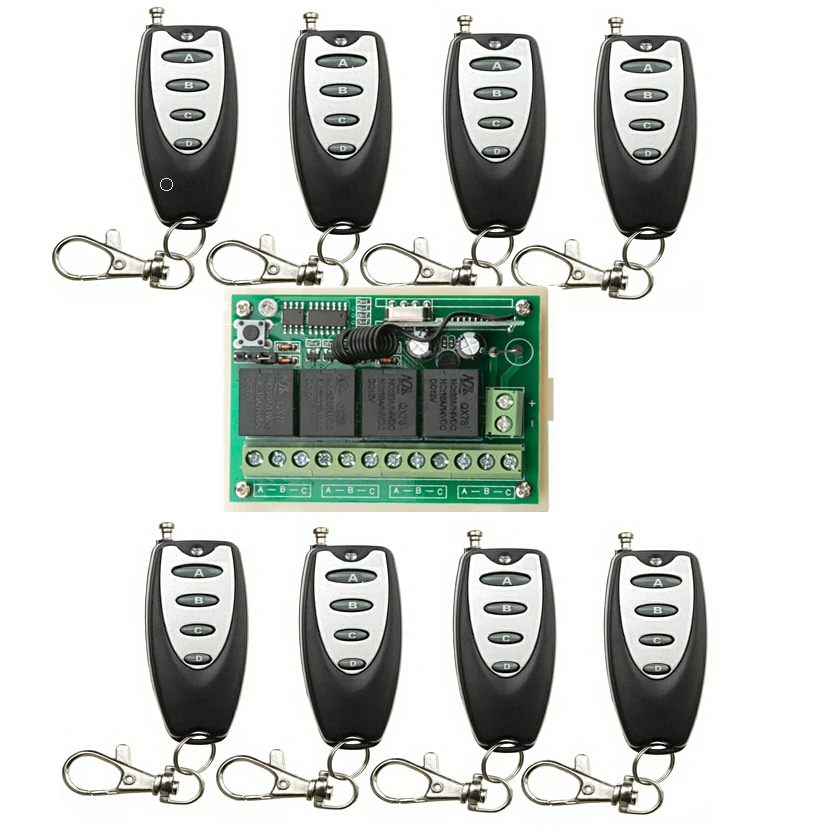 

DC 12V 10A 4 channel RF Wireless Remote Control switch 1 Receiver 8 Transmitter Household bulb power control