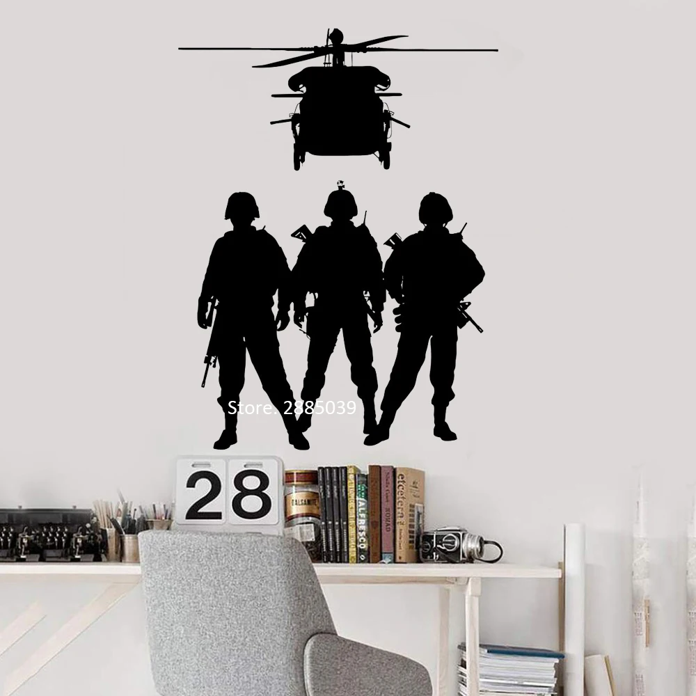 Army Soldier Wall Decals Vinyl Helicopter Marine Top Quality Decal Mural Art Wall Home Decor Wall Sticker Removable Decal LC1050