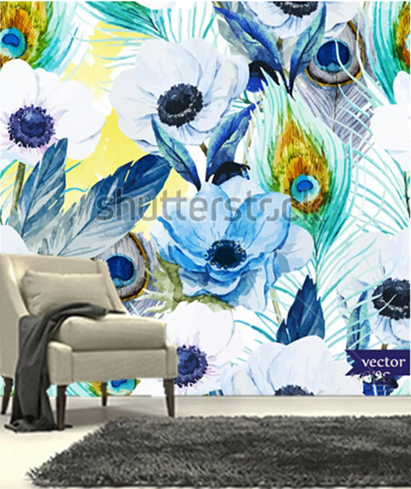 

The custom 3D murals, flowers, anemones, lilac, boho,pattern, wallpaper,living room sofa TV wall bedroom wall paper