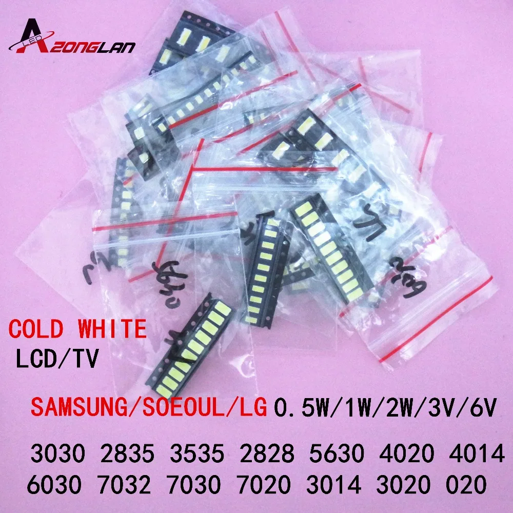 1W/0.5W SMD LED Kit 3V/6V 2835/3030/3535/4020/2828/6030/7020/7030/7032 Cold white For TV Backlight Beads 15 values *10pcs=150PCS