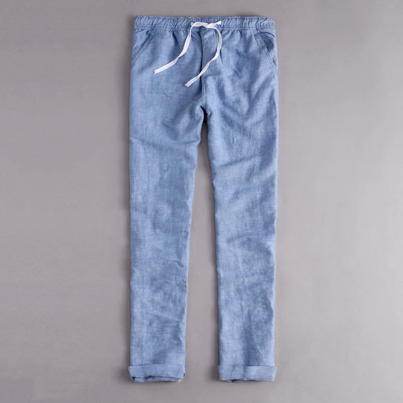 

Italy Style Brand clothing fashion Loose waist long Pants men Casual blue trousers men cotton and linen mens pants trend Broek