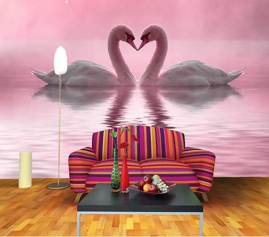 

modern living room wallpapers Romantic beautiful love Swan Lake wallpapers for living room Home Decoration